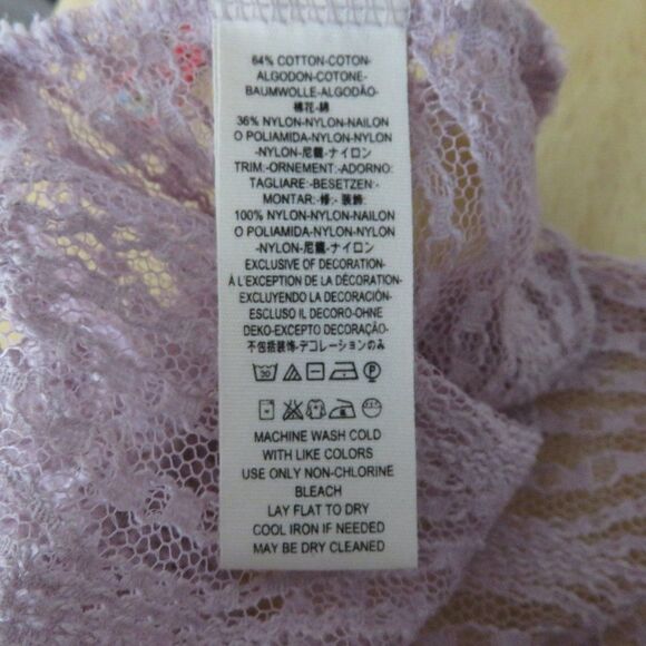 Free People Pink Lace Top Size Medium Peasant Crop Ribbon Tie Sheer Empire LS - Picture 12 of 13